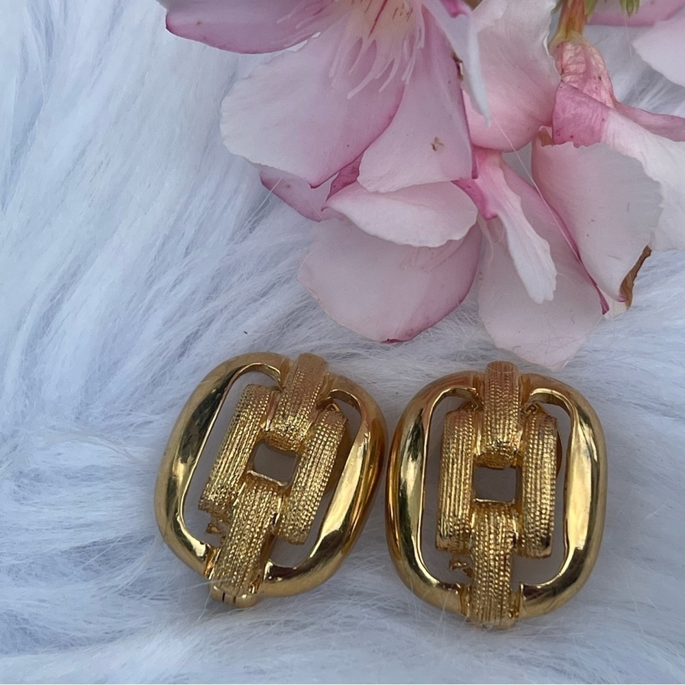 PREMIER GoldTone Rectangle Box Cut Out Clip Earrings